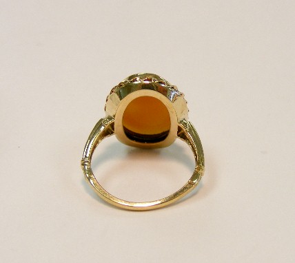 VINTAGE 10K YELLOW GOLD SHELL CARVED CAMEO RETRO RING *  